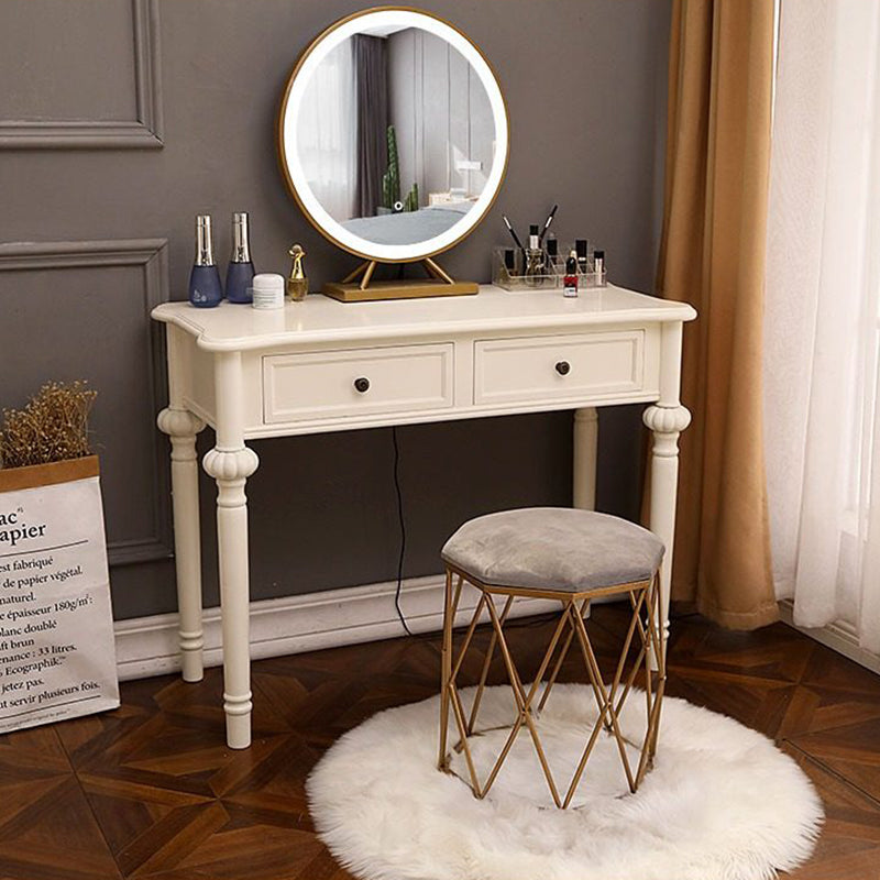 Modern Minimalist Engineered Wood Pine Rectangular Round Makeup Vanity With 2 Drawers For Bedroom Cuvalon