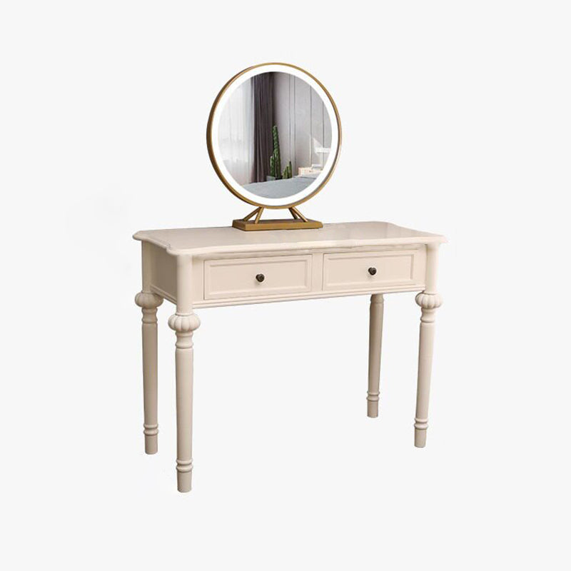 Modern Minimalist Engineered Wood Pine Rectangular Round Makeup Vanity With 2 Drawers For Bedroom Cuvalon