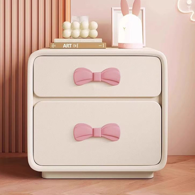 Modern Art Deco Rectangular Bowknot Solid Wood Kids Nightstand 2-Drawer For Bedroom Cuvalon