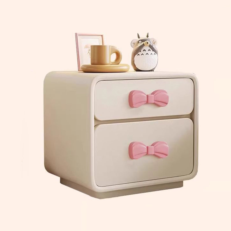 Modern Art Deco Rectangular Bowknot Solid Wood Kids Nightstand 2-Drawer For Bedroom Cuvalon
