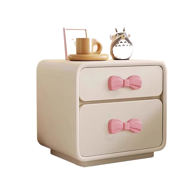 Modern Art Deco Rectangular Bowknot Solid Wood Kids Nightstand 2-Drawer For Bedroom Cuvalon