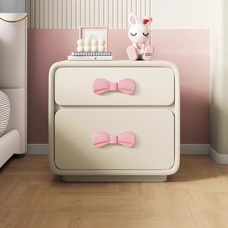 Modern Art Deco Rectangular Bowknot Solid Wood Kids Nightstand 2-Drawer For Bedroom Cuvalon