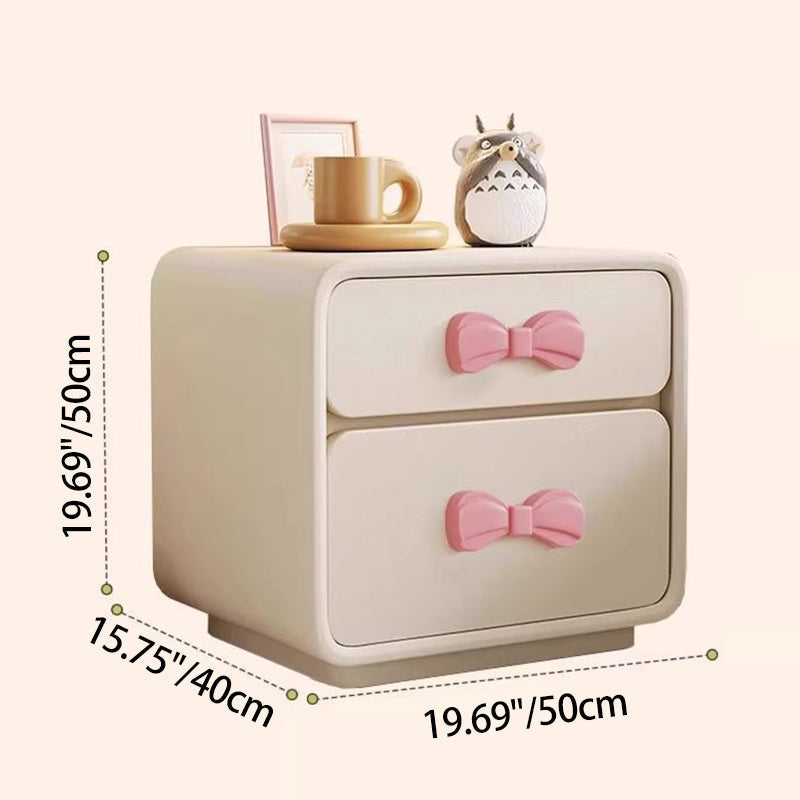Modern Art Deco Rectangular Bowknot Solid Wood Kids Nightstand 2-Drawer For Bedroom Cuvalon