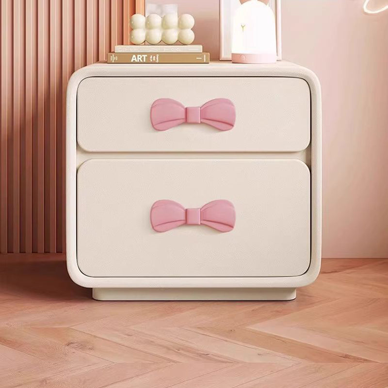 Modern Art Deco Rectangular Bowknot Solid Wood Kids Nightstand 2-Drawer For Bedroom Cuvalon