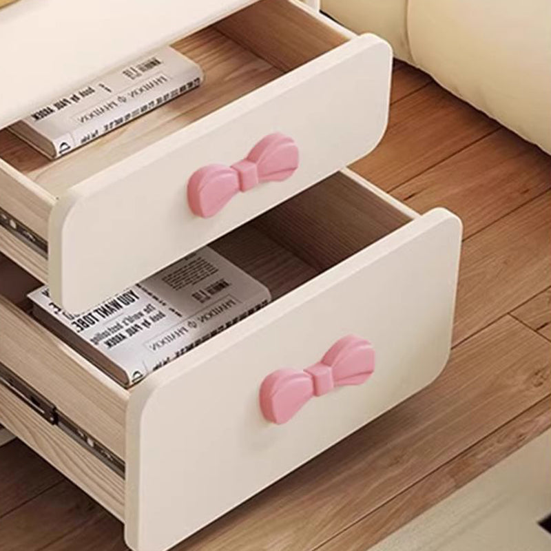Modern Art Deco Rectangular Bowknot Solid Wood Kids Nightstand 2-Drawer For Bedroom Cuvalon