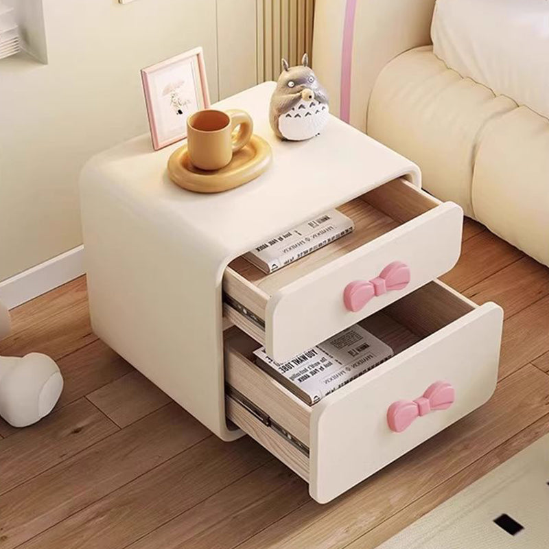 Modern Art Deco Rectangular Bowknot Solid Wood Kids Nightstand 2-Drawer For Bedroom Cuvalon