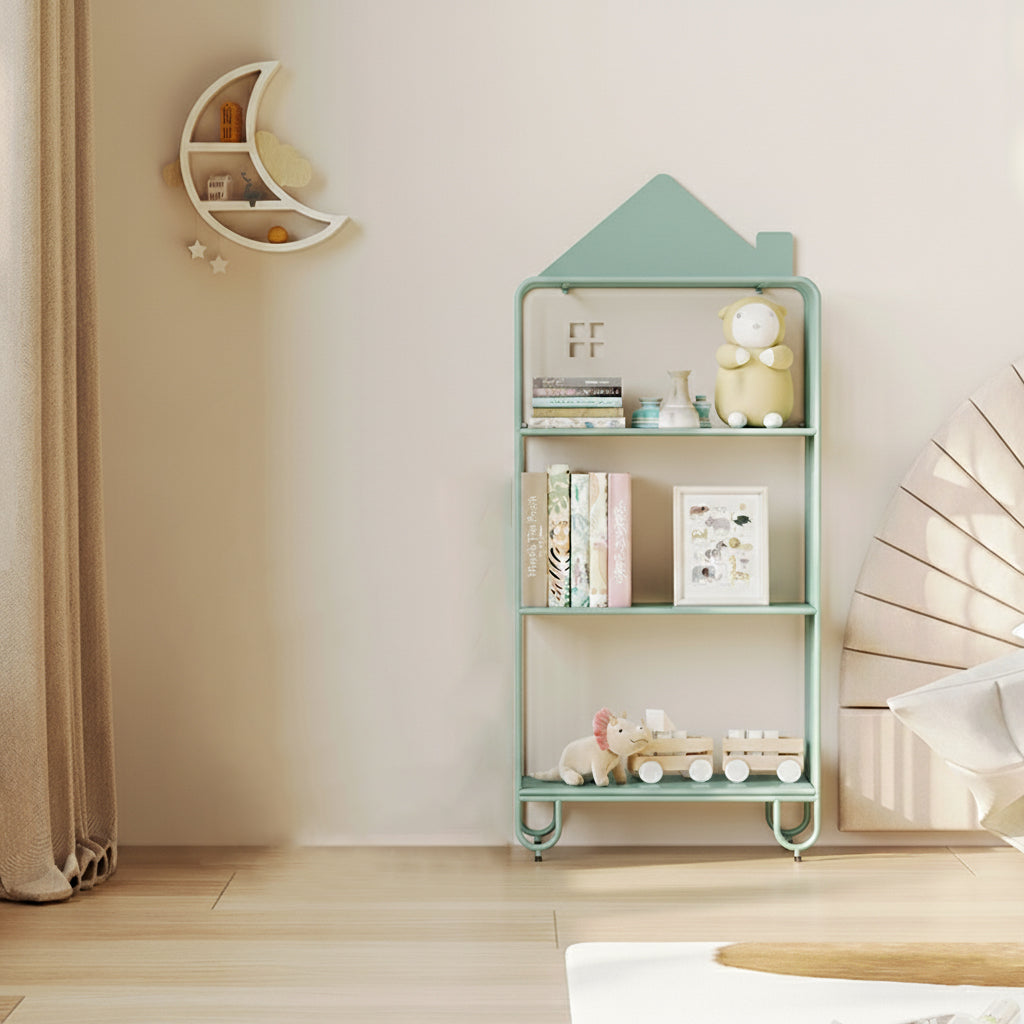 Modern Minimalist Large Capacity House Shape Iron Kids Floor-Standing Bookshelf 2/3-Shelf For Study Cuvalon