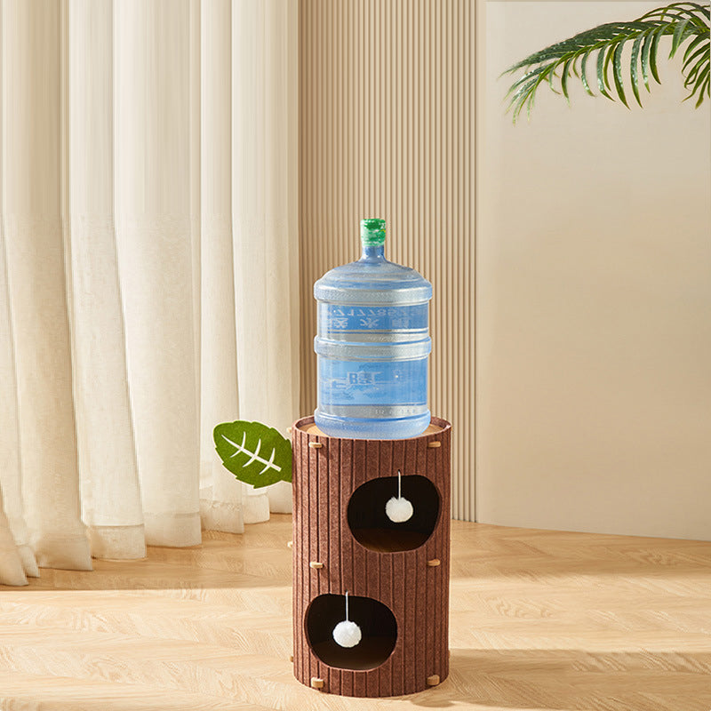 Traditional Rustic Cylindrical Tree Hole Felt Sherpa Fleece & MDF Cat Tower 2/3-Hole For Living Room Cuvalon