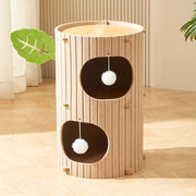 Traditional Rustic Cylindrical Tree Hole Felt Sherpa Fleece & MDF Cat Tower 2/3-Hole For Living Room Cuvalon