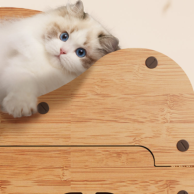 Traditional Rustic Wavy Rectangle House-Shape MDF Corrugated Paper Cat Beds 1-Cabinet For Living Room Cuvalon