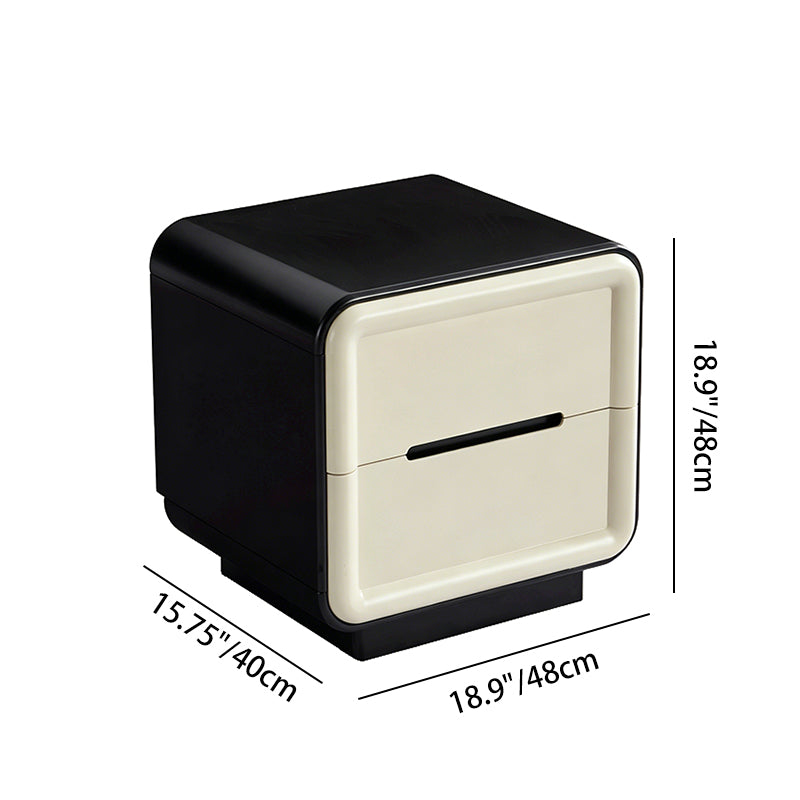 Contemporary Nordic Cream Nightstand - Rounded Corner 2-Drawer High Gloss Bedside Table For Bedroom Cuvalon