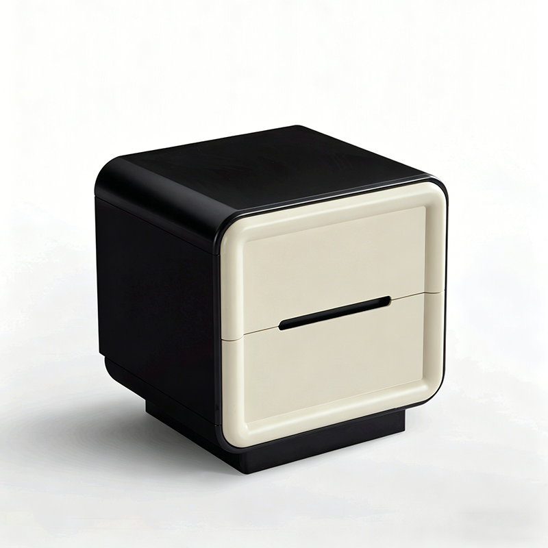 Contemporary Nordic Cream Nightstand - Rounded Corner 2-Drawer High Gloss Bedside Table For Bedroom Cuvalon
