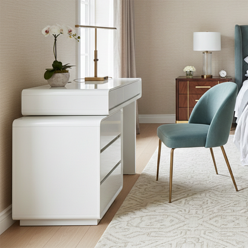 Traditional French Extendable Makeup Vanity - High-Density MDF Particle Board Dressing Table 4-Drawer For Bedroom Cuvalon