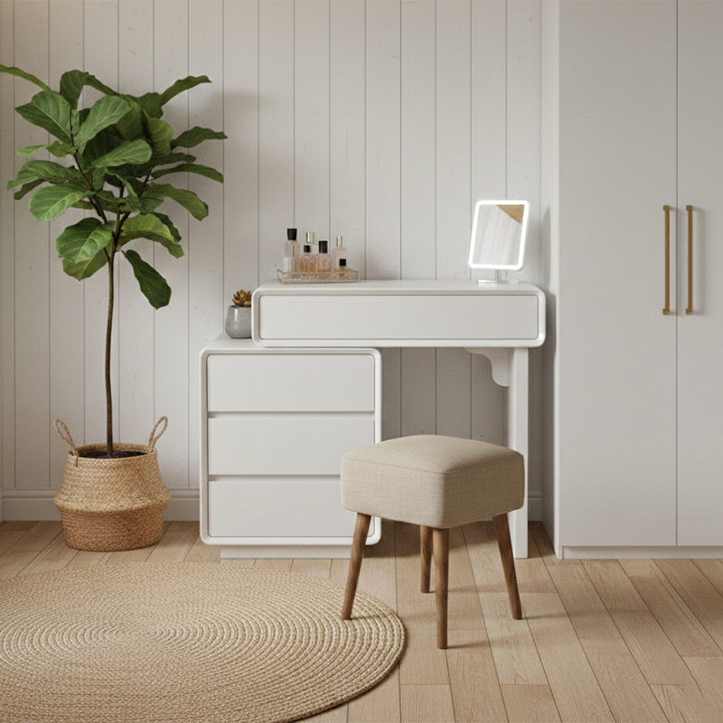 Traditional French Extendable Makeup Vanity - High-Density MDF Particle Board Dressing Table 4-Drawer For Bedroom Cuvalon