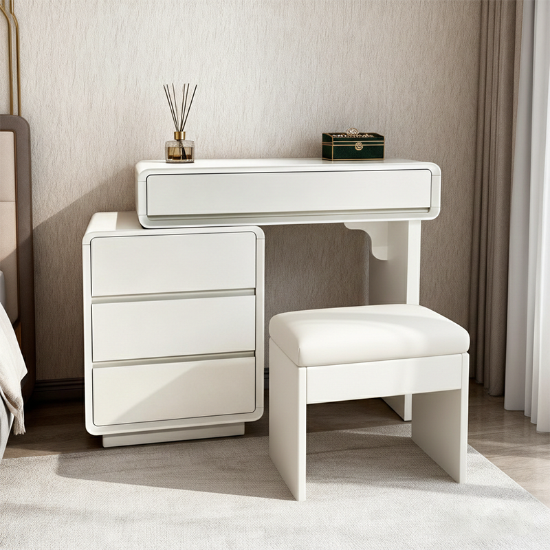 Traditional French Extendable Makeup Vanity - High-Density MDF Particle Board Dressing Table 4-Drawer For Bedroom Cuvalon