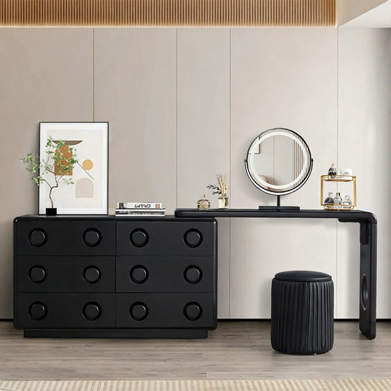 Multi-Functional Extendable Makeup Vanity - Retro MDF Particle Board Dressing Table 6-Drawer For Bedroom Cuvalon