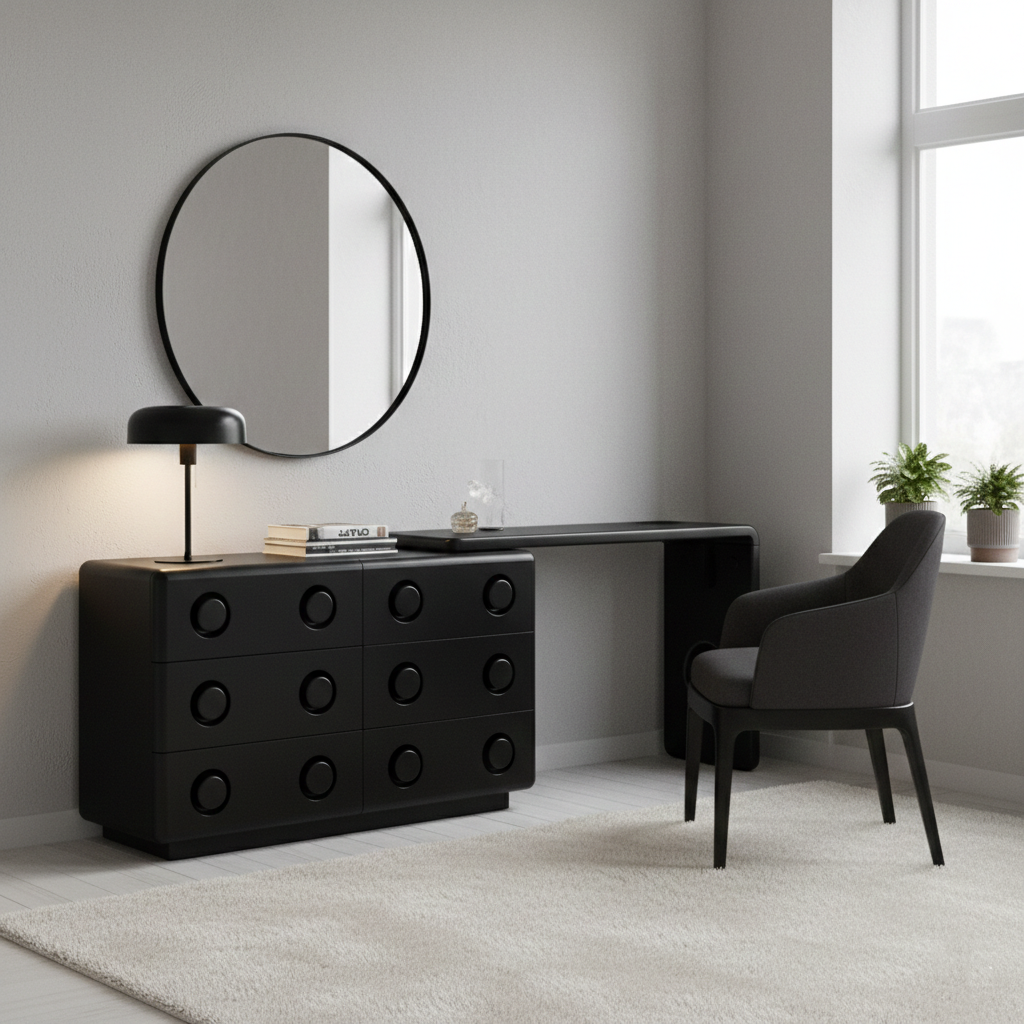 Multi-Functional Extendable Makeup Vanity - Retro MDF Particle Board Dressing Table 6-Drawer For Bedroom Cuvalon
