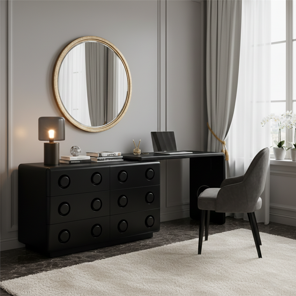 Multi-Functional Extendable Makeup Vanity - Retro MDF Particle Board Dressing Table 6-Drawer For Bedroom Cuvalon