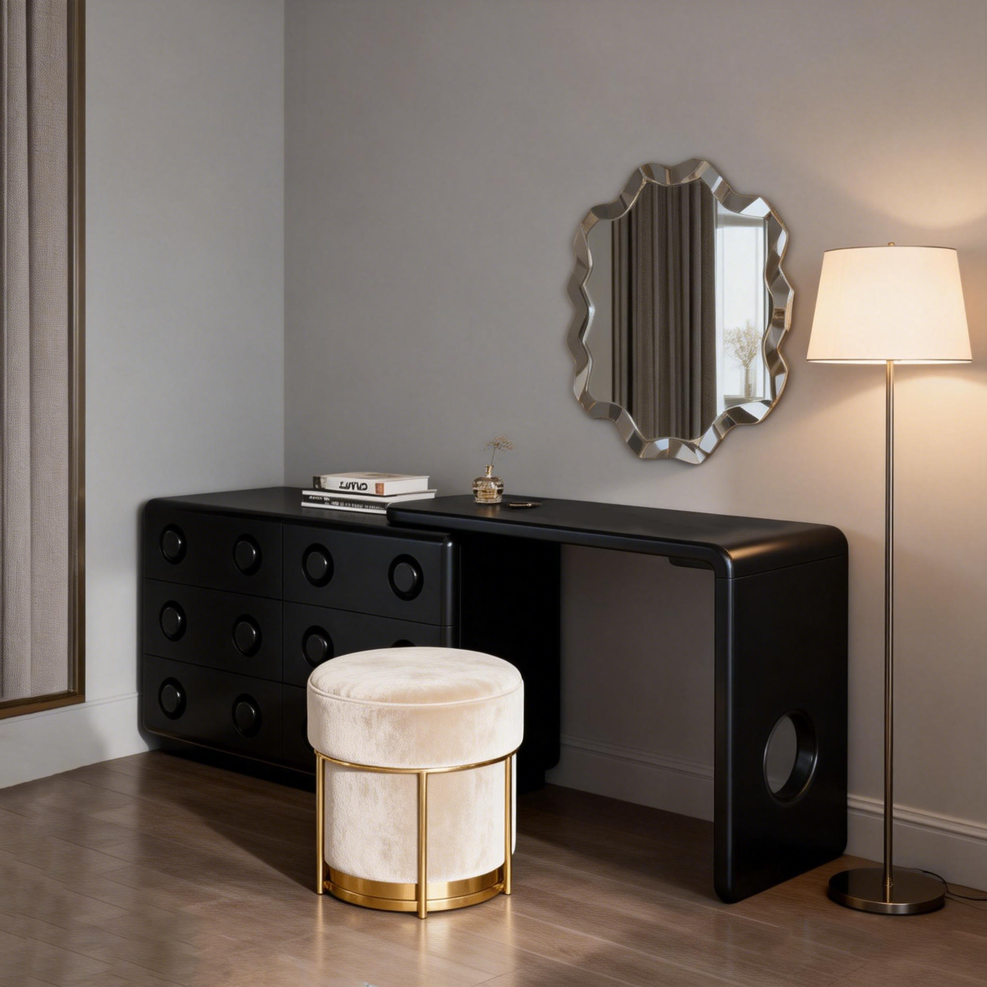 Multi-Functional Extendable Makeup Vanity - Retro MDF Particle Board Dressing Table 6-Drawer For Bedroom Cuvalon