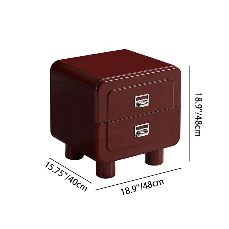 French Round Leg Nightstand - High-Gloss E0 Grade MDF Frame 2-Drawer Bedside Table For Bedroom Cuvalon