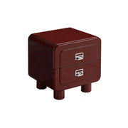 French Round Leg Nightstand - High-Gloss E0 Grade MDF Frame 2-Drawer Bedside Table For Bedroom Cuvalon