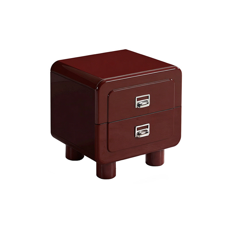 French Round Leg Nightstand - High-Gloss E0 Grade MDF Frame 2-Drawer Bedside Table For Bedroom Cuvalon
