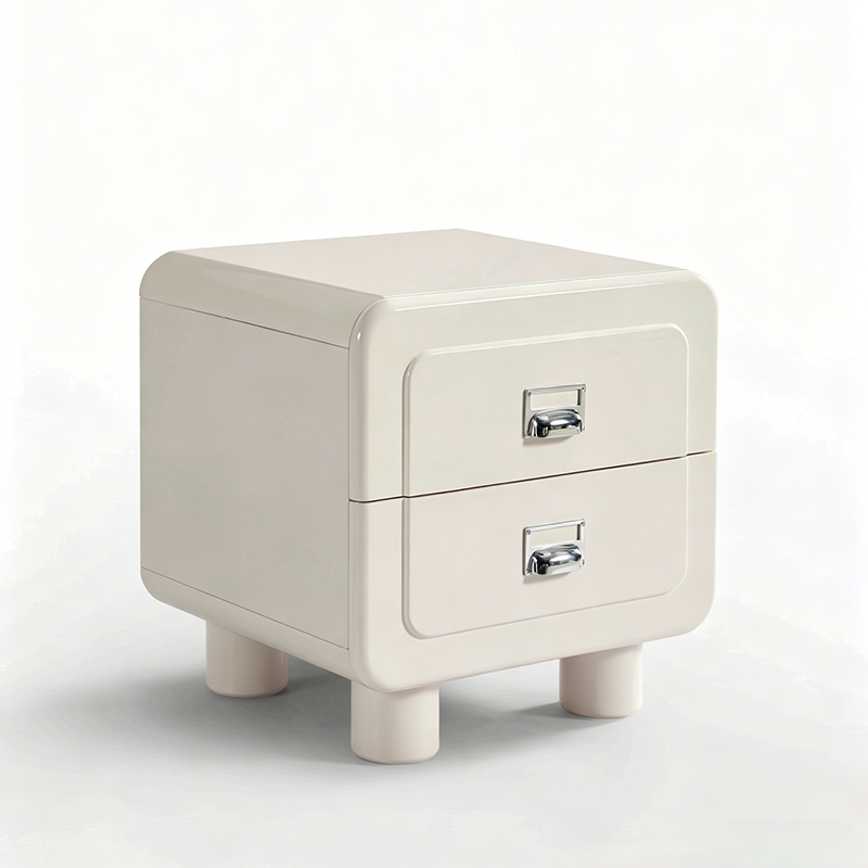 French Round Leg Nightstand - High-Gloss E0 Grade MDF Frame 2-Drawer Bedside Table For Bedroom Cuvalon