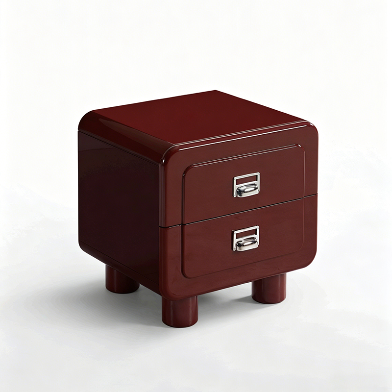 French Round Leg Nightstand - High-Gloss E0 Grade MDF Frame 2-Drawer Bedside Table For Bedroom Cuvalon