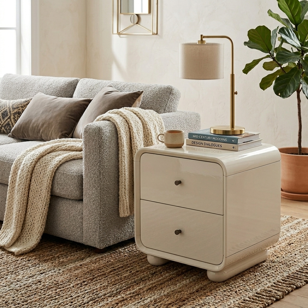 Contemporary Scandinavian Arc Edge Square Nightstand - High-Quality E0 Grade MDF 2-Drawer Bedside Table For Bedroom Cuvalon