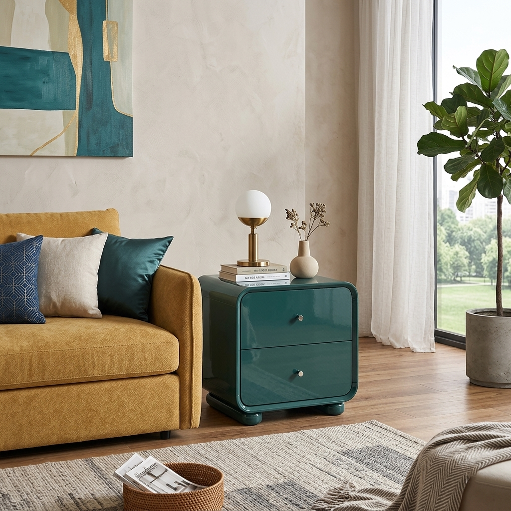 Contemporary Scandinavian Arc Edge Square Nightstand - High-Quality E0 Grade MDF 2-Drawer Bedside Table For Bedroom Cuvalon