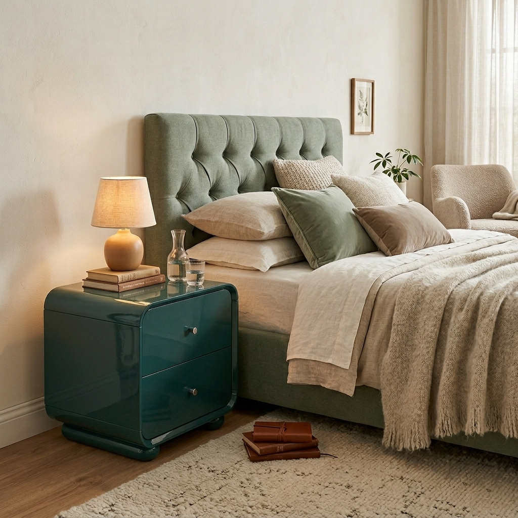 Contemporary Scandinavian Arc Edge Square Nightstand - High-Quality E0 Grade MDF 2-Drawer Bedside Table For Bedroom Cuvalon