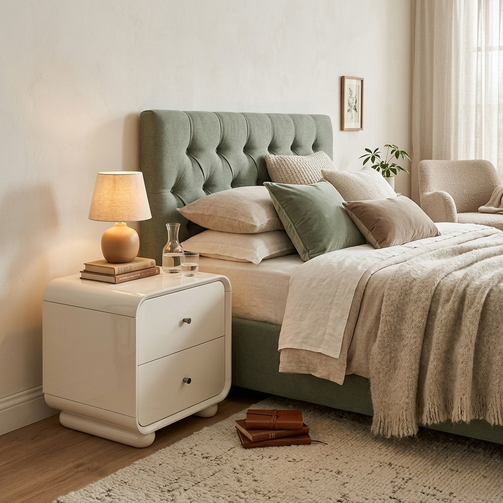 Contemporary Scandinavian Arc Edge Square Nightstand - High-Quality E0 Grade MDF 2-Drawer Bedside Table For Bedroom Cuvalon