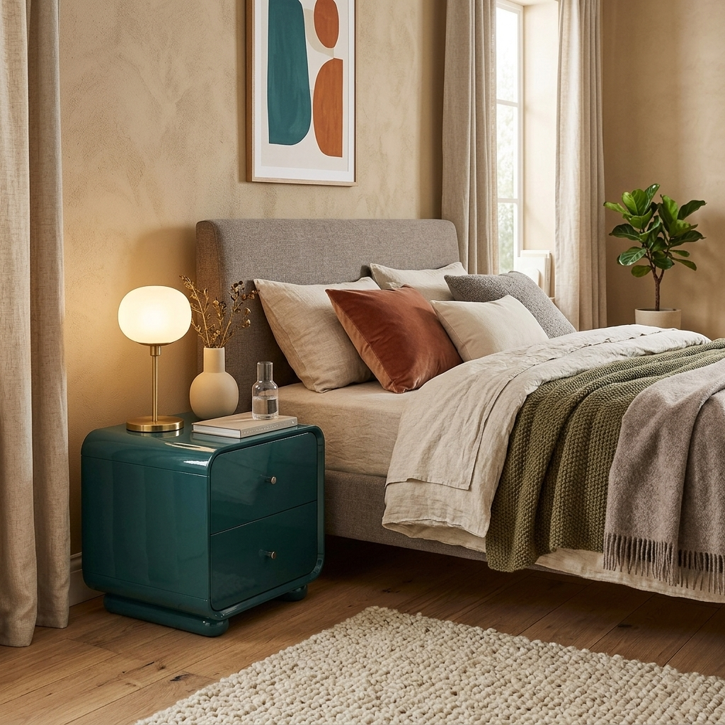 Contemporary Scandinavian Arc Edge Square Nightstand - High-Quality E0 Grade MDF 2-Drawer Bedside Table For Bedroom Cuvalon