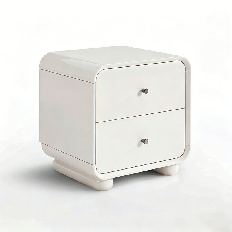 Contemporary Scandinavian Arc Edge Square Nightstand - High-Quality E0 Grade MDF 2-Drawer Bedside Table For Bedroom Cuvalon