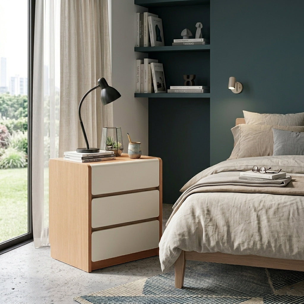 Traditional Rustic 3-Drawer Nightstand - E0 Grade MDF Drawer Bedside Table For Bedroom Cuvalon