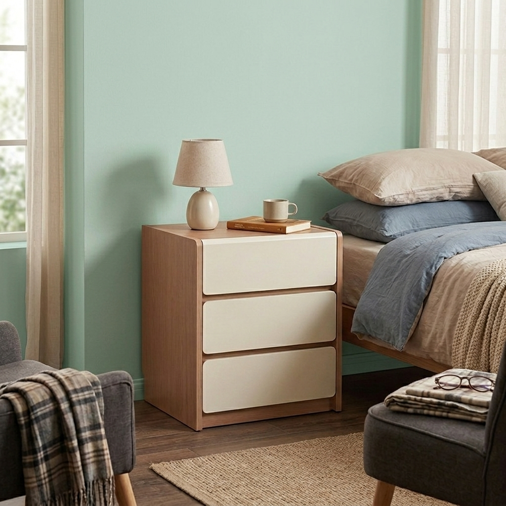 Traditional Rustic 3-Drawer Nightstand - E0 Grade MDF Drawer Bedside Table For Bedroom Cuvalon
