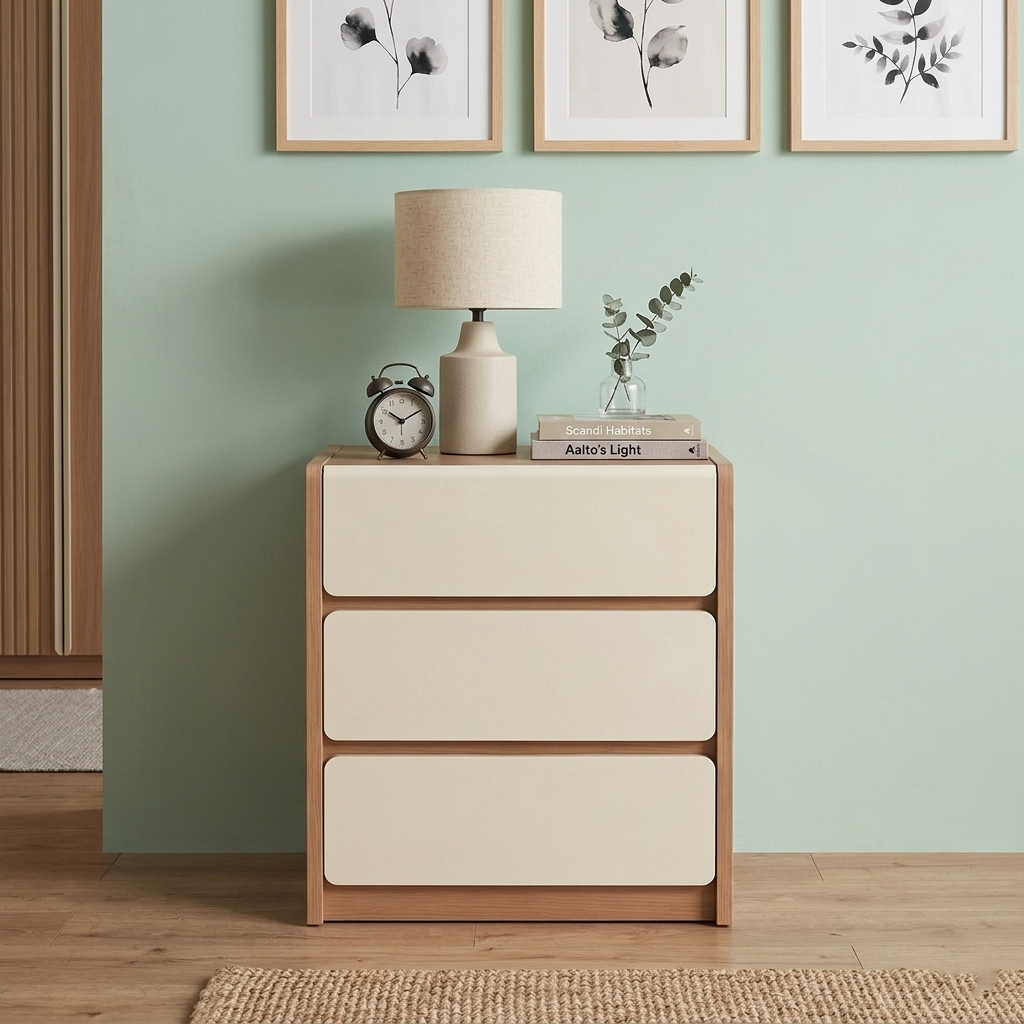Traditional Rustic 3-Drawer Nightstand - E0 Grade MDF Drawer Bedside Table For Bedroom Cuvalon