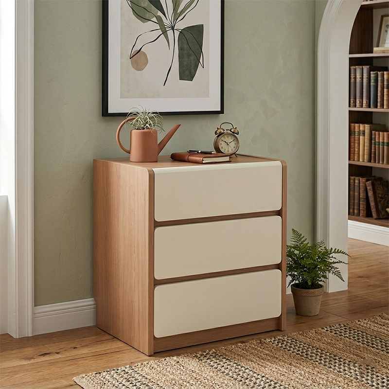 Traditional Rustic 3-Drawer Nightstand - E0 Grade MDF Drawer Bedside Table For Bedroom Cuvalon