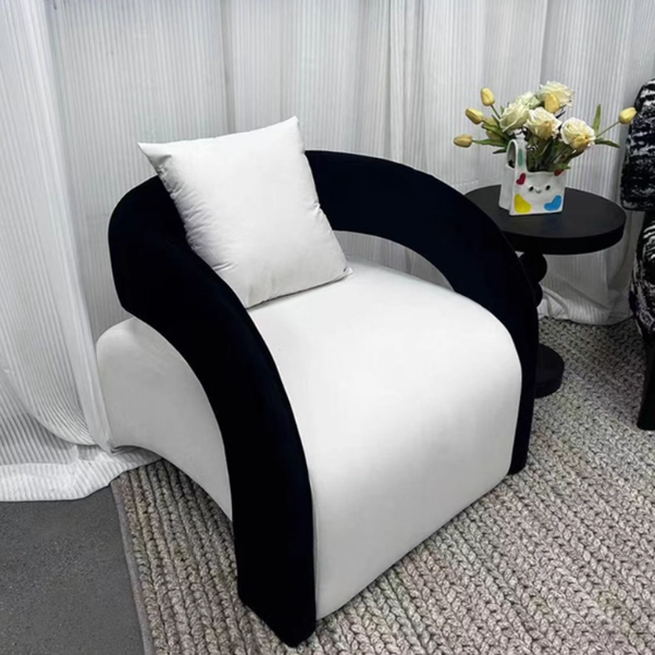 Modern Luxury Curved Square Leather Lambswool Fabric Wood Accent Chair Backrest Arm For Living Room Cuvalon