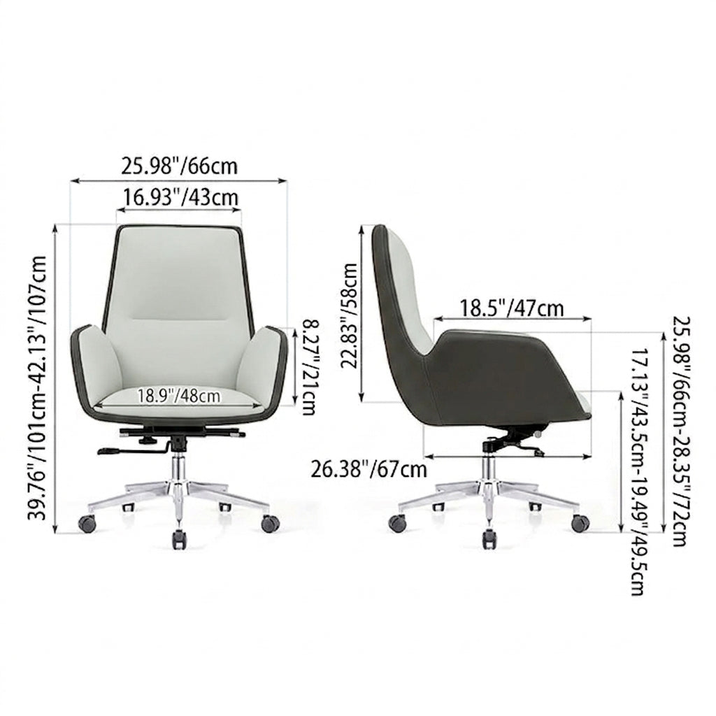 Modern Minimalist Ergonomic Leather Plywood Metal Office Chair Adjustable Swivel Desk Chair With Wheels - Mid-Back Comfortable Task Chair For Home Office Cuvalon