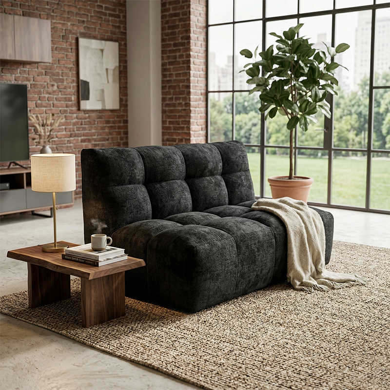 Modern Minimalist Chenille Compression Sofa - Frame-Free High Resilience Foam Portable Couch In Single & Loveseat Options For Living Room Cuvalon