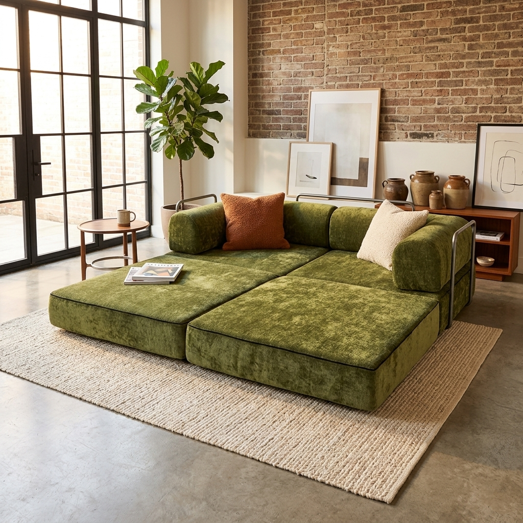 Modern Chenille Convertible Sofa Bed - Compression Foldable Couch With High Resilience Foam And Metal Frame For Living Room & Bedroom Cuvalon