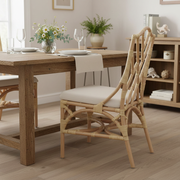 Contemporary Scandinavian Handwoven Natural Rattan Dining Chair With Waterproof Cushioned - Back Chair For Indoor & Outdoor Use Cuvalon