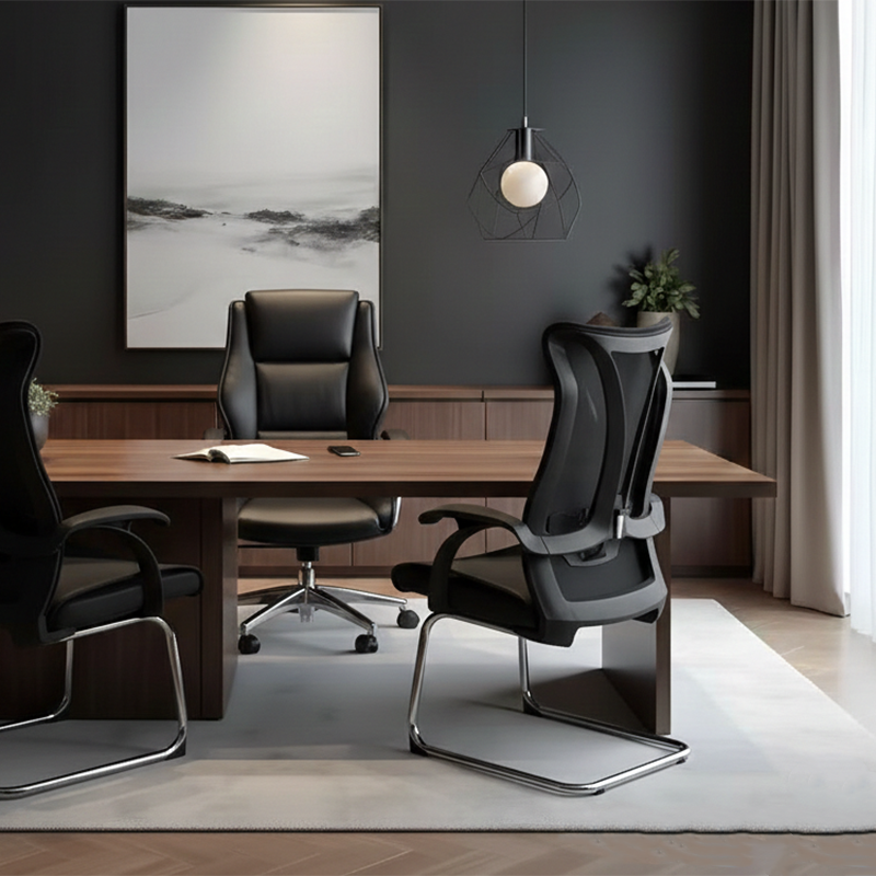 Modern Minimalist Ergonomic Leather Plywood Metal Office Chair Executive Gaming Desk Chair With Headrest Lumbar Support Cantilever Base For Home Office Set Of 2 Cuvalon