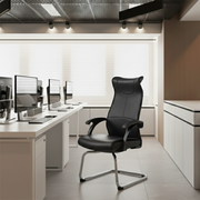 Modern Minimalist Ergonomic Leather Plywood Metal Office Chair Executive Gaming Desk Chair With Headrest Lumbar Support Cantilever Base For Home Office Set Of 2 Cuvalon