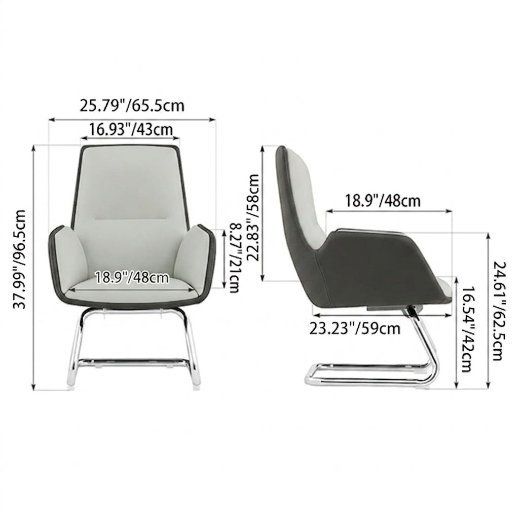 Modern Minimalist Ergonomic Mid Back Leather Plywood & Metal Office Chair - Upholstered Desk Chair With Armrests Comfortable Reception Chair For Home Office Cuvalon