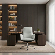Modern Minimalist Ergonomic Leather Plywood Metal Office Chair Adjustable Swivel Desk Chair With Wheels - Mid-Back Comfortable Task Chair For Home Office Cuvalon
