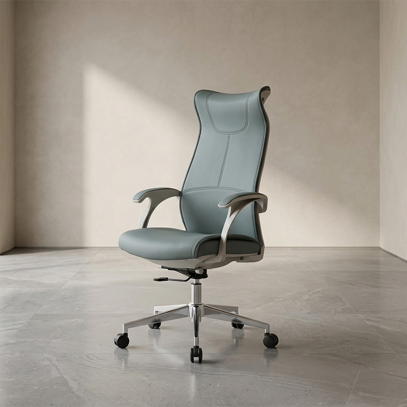 Modern Ergonomic High Back Leather Plywood & Metal Office Chair Executive Swivel Desk Chair With Headrest Lumbar Support Adjustable Rolling Computer Chair Cuvalon