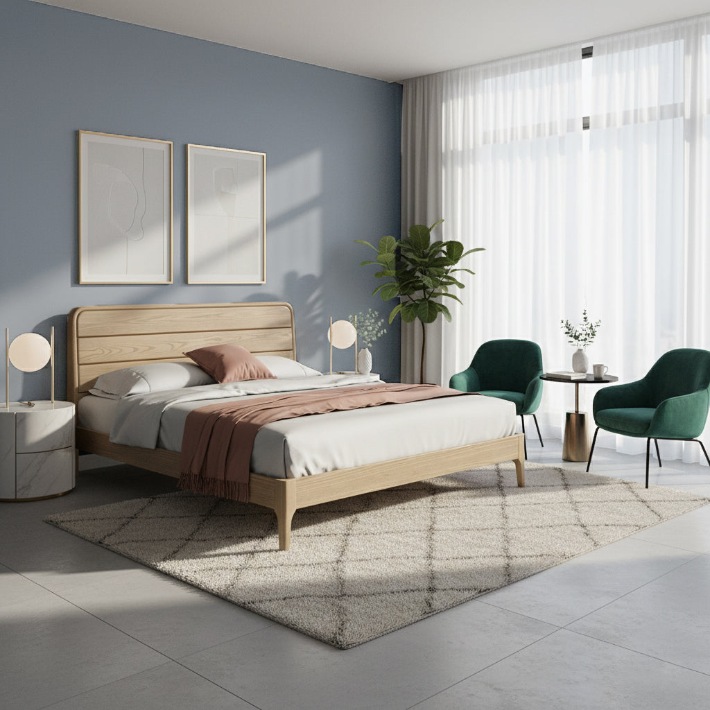 Premium Ash Wood Recessed Bed Frame - Home-Friendly Solid Support & Sleek Look Bed For Bedroom Cuvalon