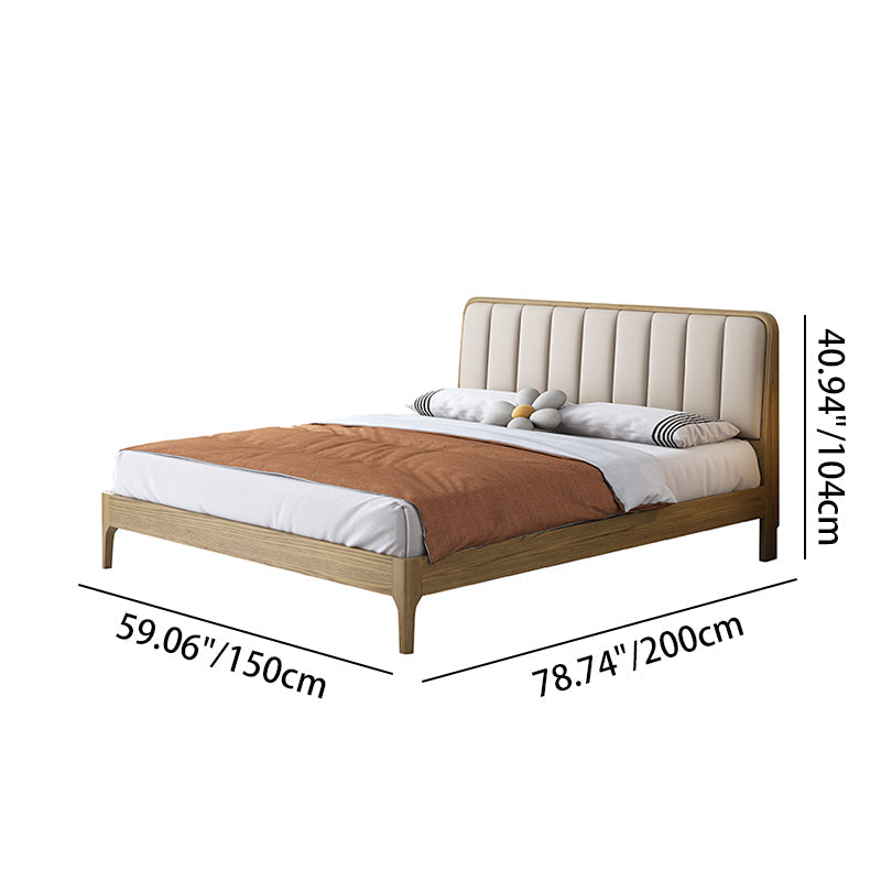 French Romantic Aesthetic Recessed Bed Frame - Genuine Leather Upholstered & Ash Wood Bed For Bedroom Cuvalon
